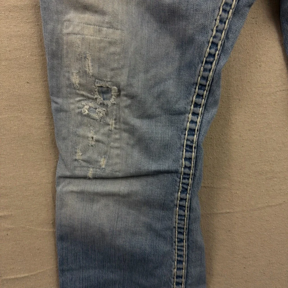 VTG True Religion Billy Super T Jeans 38 Blue Distressed Bootcut Contrast Stitch